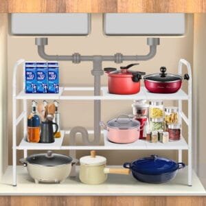 Adjustable pot rack under the kitchen